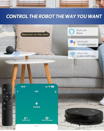 3-in-1 Robot Vacuum and Mop 4000Pa Strong Suction Robot Vacuum Cleaner & Smart Navigation & Alexa/APP Control & Central Brush & Auto Recharge, Vacuum Robot for Pet Hair, Hard Floors & Low-Pile Rugs - Image 5