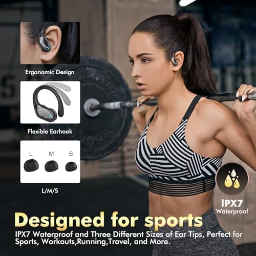 Wireless Earbuds, Sports Bluetooth Headphones, 80Hrs Playtime Ear Buds with LED Power Display, Noise Canceling Headset, IPX7 Waterproof Earphones for Workout/Running (Black) - Image 5